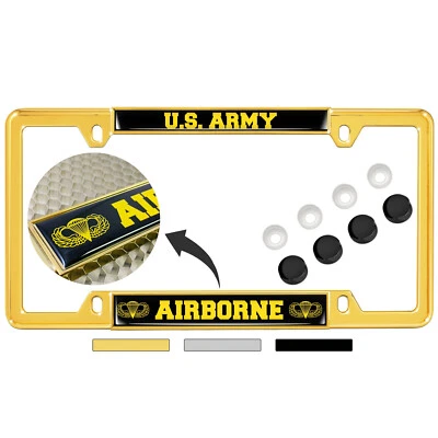 U.S. Army Airborne (Black & Yellow Text) - Metal Car License Plate Frame - Image 1 of 4