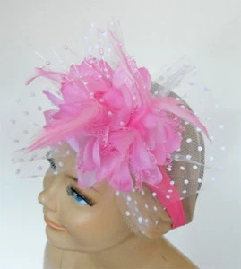 NEW Kids Kapers Over Top Boutique Hot Pink Feathers & Tulle Girls Hard Headband - Picture 1 of 1