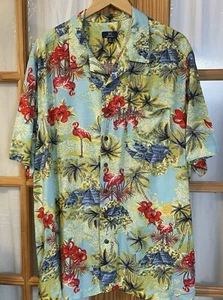 George Men’s Flamingo Paradise Shirt 2XL Button Up Short Sleeves Tropical Beach - Picture 1 of 10