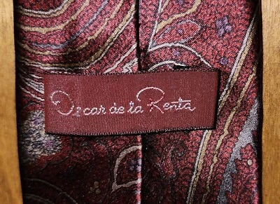 Corbata vintage borgoña Oscar de la Renta paisley para hombre Foto 1 de 4
