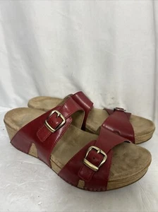 Dansko Sandals 40 US 9.5-10 Red Leather Shoes Wedge Buckle Casual Open Toe - Picture 1 of 16