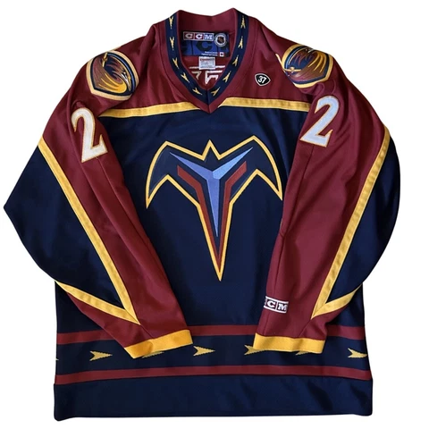 Atlanta Thrashers CCM Garnet Exelby Signed Size Large NHL Hockey Jersey Cover