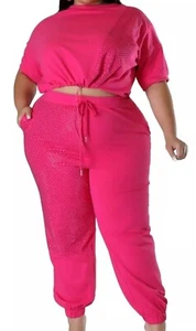 Womens Sweatpants Crop Top Outfit Plus Size 3X Sequins Club Casual Party NEW - Picture 1 of 10