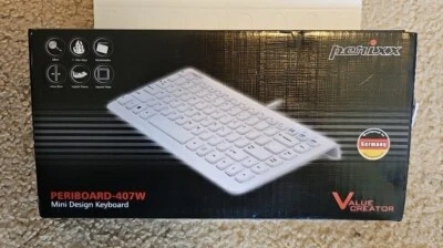 Perixx PERIBOARD-407W US,Wired USB Mini Keyboard with 11 Hot Keys White New NIB - Image 1 of 2