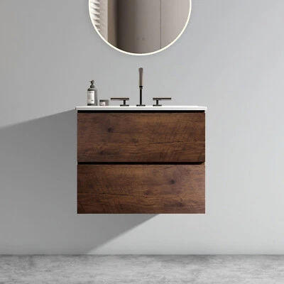 24英寸30英寸36英寸壁挂式浴室梳妆台带水槽,浮动梳妆柜,2个抽屉 — 第 1/4 张图片