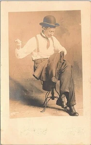 RPPC Studio Pose Tailor Stitching a Suit early 1900s - Picture 1 of 2
