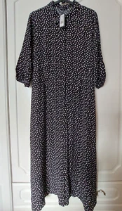 M&S Collection Black Ivory Polka Dot Spotted Puff Sleeve Maxi Shirt Dress Uk 20 - Picture 1 of 12