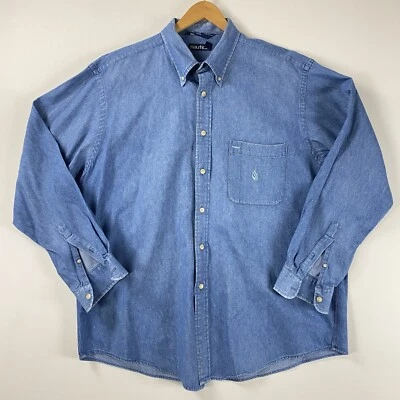 Nautica Denim Button Up Shirt Mens XL Blue Cotton Long Sleeve Vintage Down Y2K - Image 1 of 4