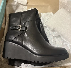 Baretraps WINIFRED Tall Wedge Boots In Black Faux Leather NEW - Picture 1 of 5