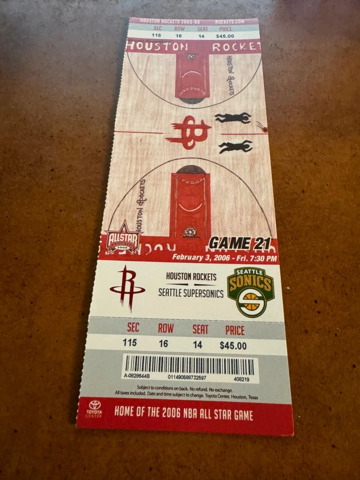 Boleto completo de baloncesto 2006 Houston Rockets Supersonics Tracy McGrady 36 puntos Foto 1 de 1