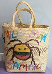 Jamaican Vintage Straw Basket Weave SMILE MON Handbag EUC - Picture 1 of 4