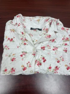 Lauren Ralph Lauren Pajama Set Womens XL White Pink Floral 100% Cotton PJ Euc - Picture 1 of 9