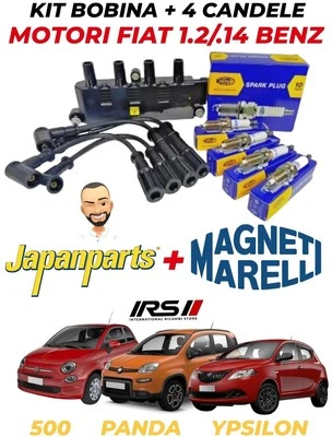 KIT BOBINA + 4 CANDELE PER FIAT PANDA YPSILON 500 DOBLÒ IDEA PUNTO 1.2/1.4 - Immagine 1 di 2