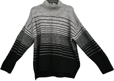 Suéter túnica Simply Vera para mujer extra grande gris a rayas brillantes cuello falso Foto 1 de 4