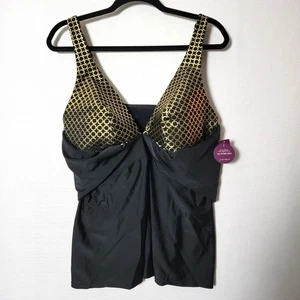 SWIM by Cacique Womens Tankini Top Sz 18 NO WIRE One Piece Black & Gold NWT - Picture 1 of 15