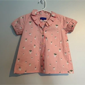 NWOT Maison Me Strawberry Print Pink Button-Down Top – Girls Size 4Y - Picture 1 of 7