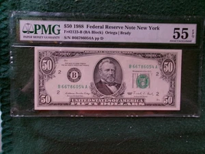 1988 $50 FRN New York Fr#2123-B PMG 55 EPQ S/N B 66786054 A "Brady" - Picture 1 of 6