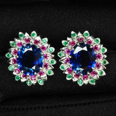 辐射皇家蓝色蓝宝石 10.70 克拉 925 纯银圣诞耳环礼物 — 第 1/4 张图片