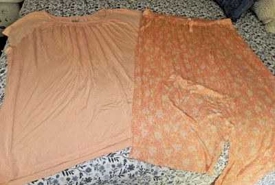 Mujer XXL CROFT & BARROW Melocotón Floral PIJAMA PJS Top Pantalones Bolsillos Foto 1 de 4