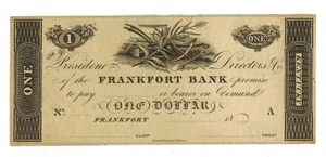 c1830s Frankfort Kentucky FRANKFORT BANK $1 Obsolete Currency Remainder - Picture 1 of 2