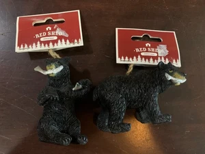 Schwarzbär Ornamente 2er Set - Bären halten & fressen Fische! Roter Schuppen Weihnachten - Bild 1 von 7