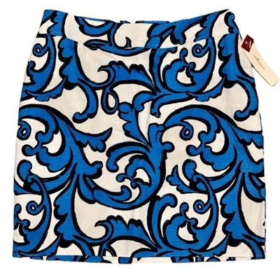 全新带标签亚麻 Acanthus Leaves/Scroll 直筒铅笔裙,尺寸 4 Merona — 第 1/4 张图片