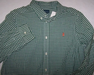NWT Polo Ralph Lauren DARK GREEN GINGHAM PLAID Shirt Boys XL 18/20 ORANGE PONY - Picture 1 of 4