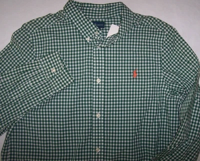 NWT Polo Ralph Lauren DARK GREEN GINGHAM PLAID Shirt Boys XL 18/20 ORANGE PONY - Image 1 of 4