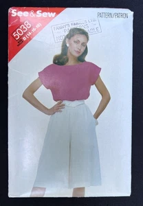 See & Sew 5038 Misses Top & Culottes Easy To Sew 1990's Pattern size 14-18 Uncut - Bild 1 von 2