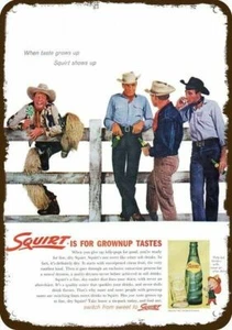1962 Cool Cowboys drink SQUIRT Soda Vintage-Look DECORATIVE REPLICA METAL SIGN - Picture 1 of 1