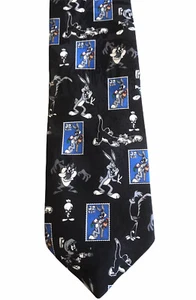 Looney Tunes Mens Neck Tie Postage Stamp Taz Cartoon Work Tie Bugs Bunny Martian - Picture 1 of 4