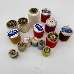 Lot of 15 Sewing Thread on Vintage Wood Spools American Thread Co Star Brand - Picture 1 of 5