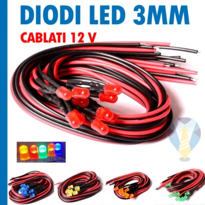 10 Diodi LED 12V 3 mm SUPERLUMINOSI FOGGY AUTO MOTO CAMPER CASA SCOOTER DJ - Immagine 1 di 4