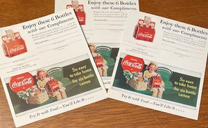 Lot of 3 Vintage 1950s Coca Cola Coupon 6 Bottle Carton Free W/ Deposit NOS - Picture 1 of 7