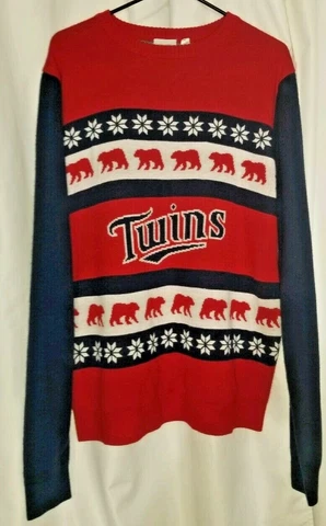 Minnesota Twins Baseball  Sz.XL Red White & Blue Acrylic Knit Ugly Sweater MLB Cover