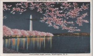 Vintage Postkarte Washington Denkmal und Kirschblüten DC gebraucht 1936 guter Zustand - Bild 1 von 1