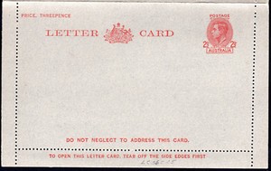 1943 Australia KGVI 2 1/2d Red Sideface DO NOT NEGLECT Within Letter Card Mint