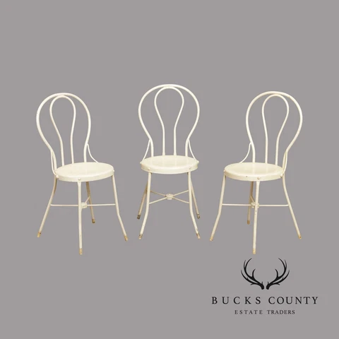 Mid Century Vintage Set Three Bistro Cafe Metal Chairs Cover