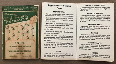 Vintage 1945 STAR-PEERLESS WALLPAPER MILLS Zephyr Wall Paper Estimator Lancaster - Image 1 of 4