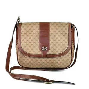 Auth Vintage GUCCI GG PVC Leather Shoulder Crossbody Bag Beige Brown - Picture 1 of 13