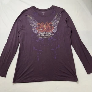 Vintage Y2K Old Navy Women's XXL Purple Long Sleeve Graphic T Shirt - Picture 1 of 13