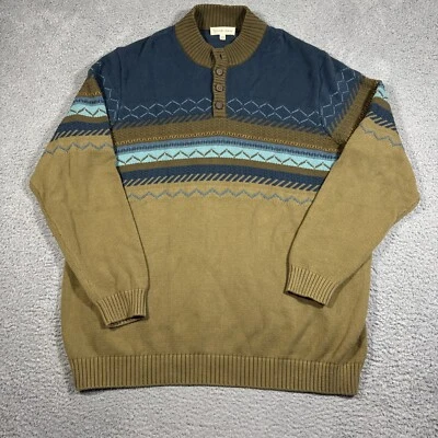 Vintage Territory Ahead Sweater Men's 2XL Brown Colorful Textured Henley 90s - Image 1 of 4