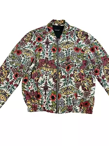 TopShop Womens Shirt Jacket Size Small Red Flowers Full Zip Boho Hippie Casual - Picture 1 of 14