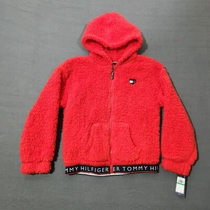 Tommy Hilfiger Girls Fleece Jacket Red Full Zip Size Large 12/14 New - Picture 1 of 8