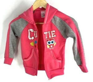 Real Love Girl's Pink Hooded Jacket. "Cutie"and Sparkly Hearts and Owl. Size 5/6 - Picture 1 of 4