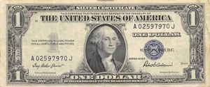 USA $1 Silver Certificate Series of 1935 F Block A-J Circulated Banknote ZA - Picture 1 of 2