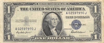 USA  $1  Silver Certificate  Series of 1935 F  Block A-J  Circulated Banknote ZA - Image 1 of 2