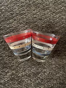 Vintage Patriotic USA Barware Stars & Stripes MCM Liquor Shot Glasses 2.75" (2) - Picture 1 of 6