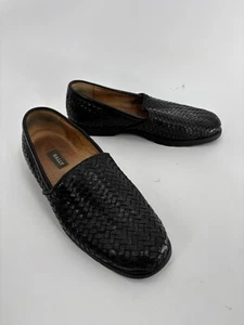 Bally Forino Loafers Mens 10D Black Woven Leather Slip On Made in Italy - Picture 1 of 11