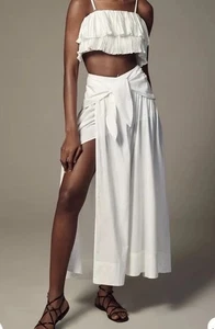 by Anthropologie Poplin tie-front side-slit White Maxi Skirt Size S, summer - Picture 1 of 11